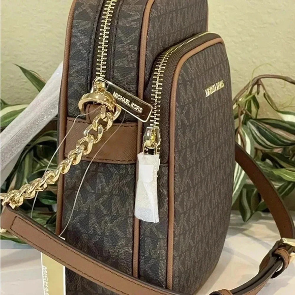 MICHAEL KORS FLIGHT BAG MEDIUM NS CHAIN CROSSBODY SHOULDER MK BROWN SIGNATURE - Picture 4 of 9